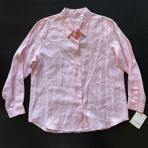 Liz Claiborne Sport 100% Linen Sz L (P) Womens Pink Long Sleeve Button-Up Shirt
